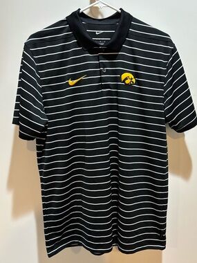 Nike Dri-fit Iowa Hawkeyes Black & White Striped Polo with Yellow Logos